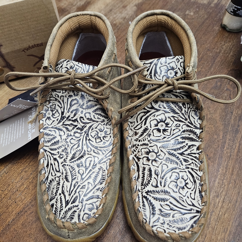 Twisted X Women's Floral Moccasins - Tan and Black